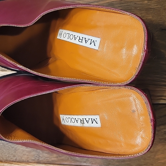 Maraolo size 37.5 (Fit 7) Red Leather Mules with Chunk Heel - Picture 5 of 6